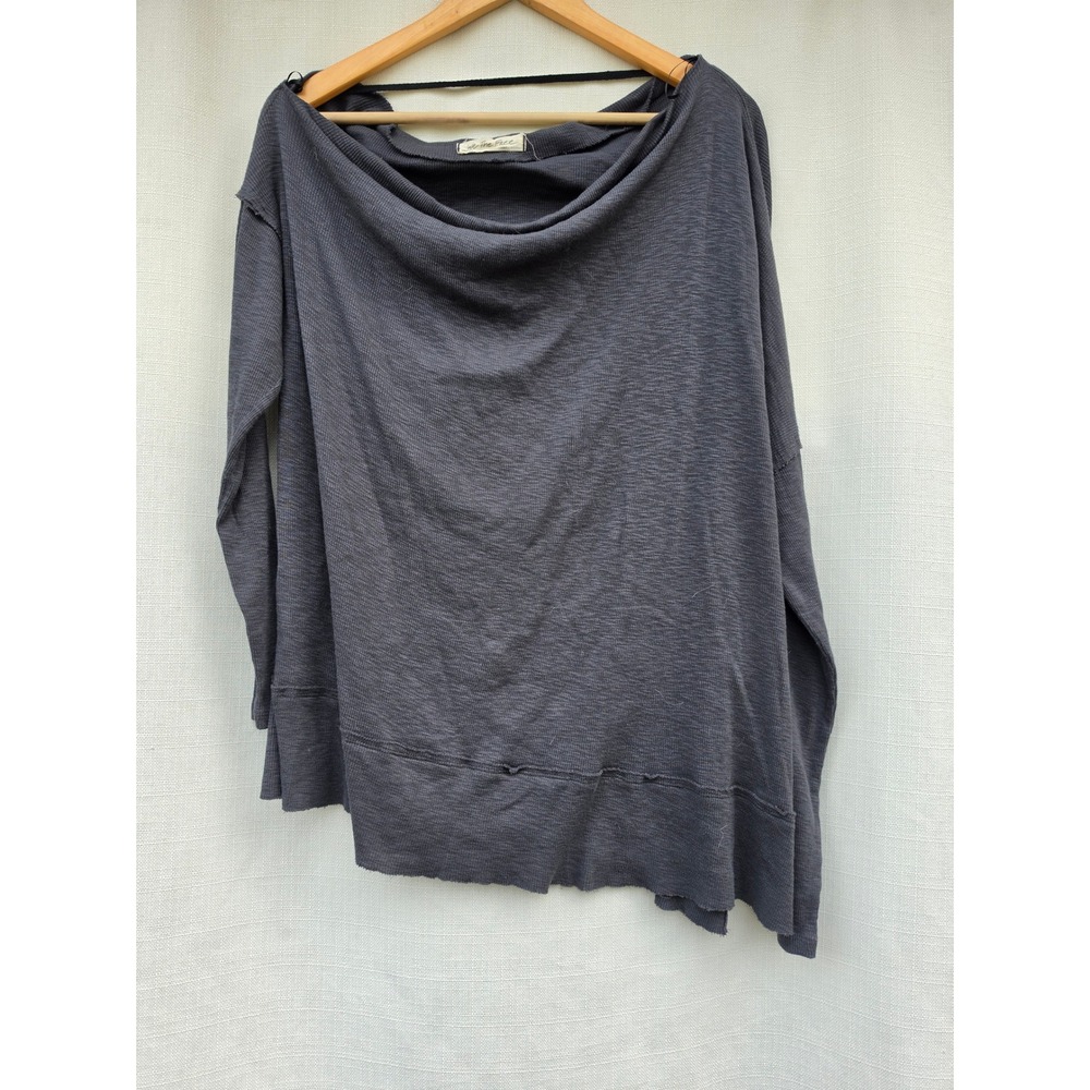We The Free Free People Charcoal Gray Slouchy Asymmetrical Cotton Slub Top M